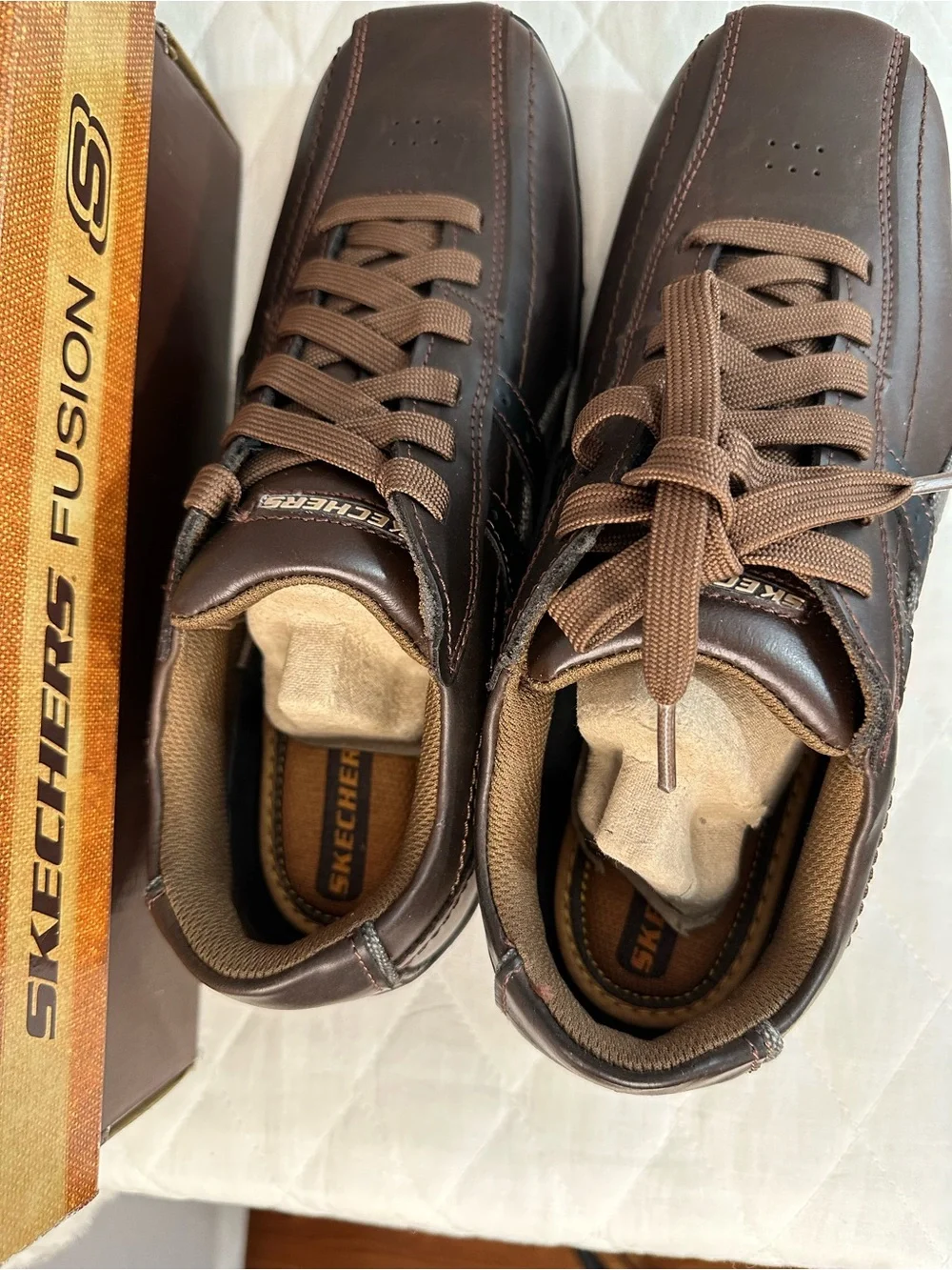 Skechers Mens Size 8.5  Relaxed Step Brown Leather Casual Lace-Up Shoes New